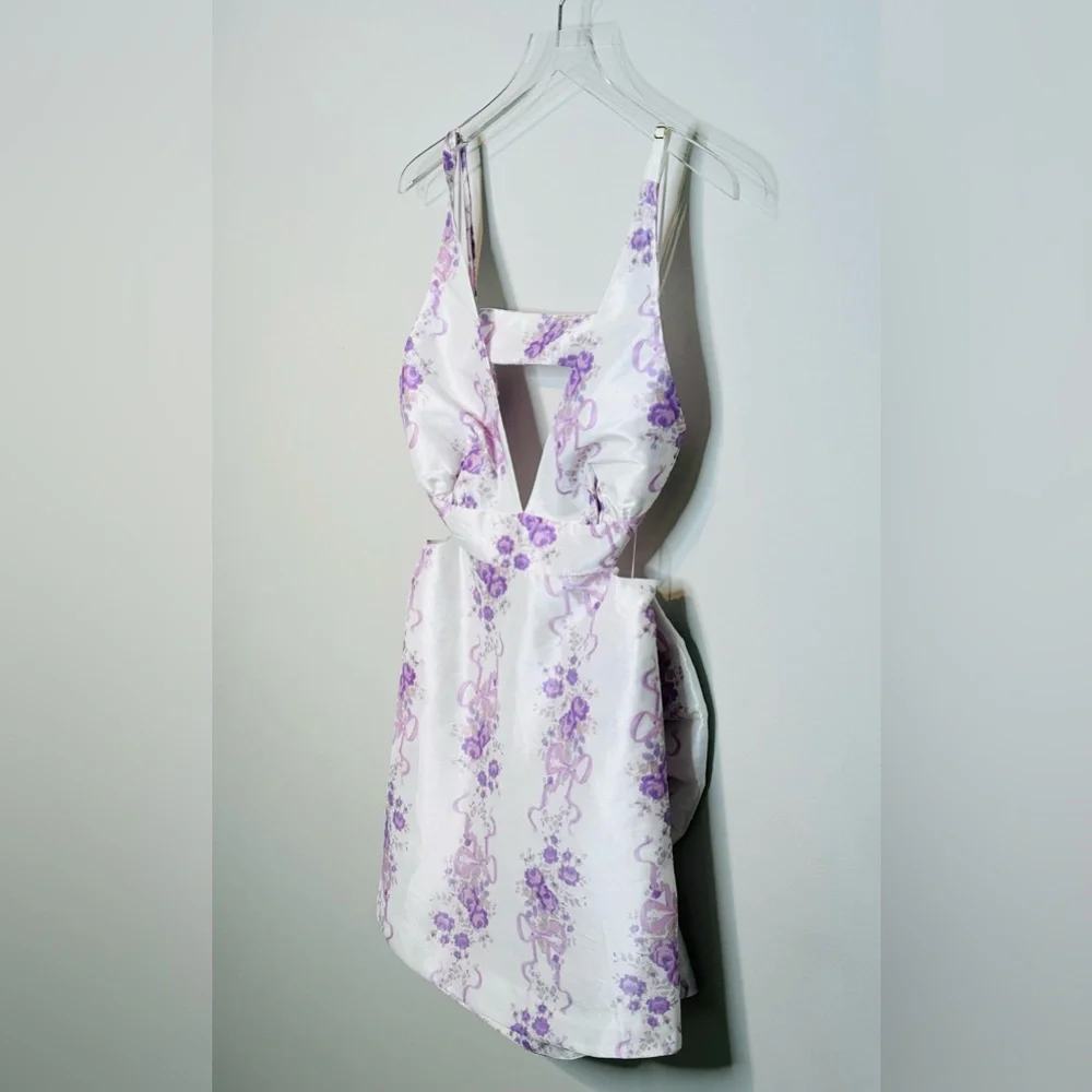 LoveShackFancy Till French Lilac White Sateen Bow Back Dress Size 12 NWT - Picture 7 of 16